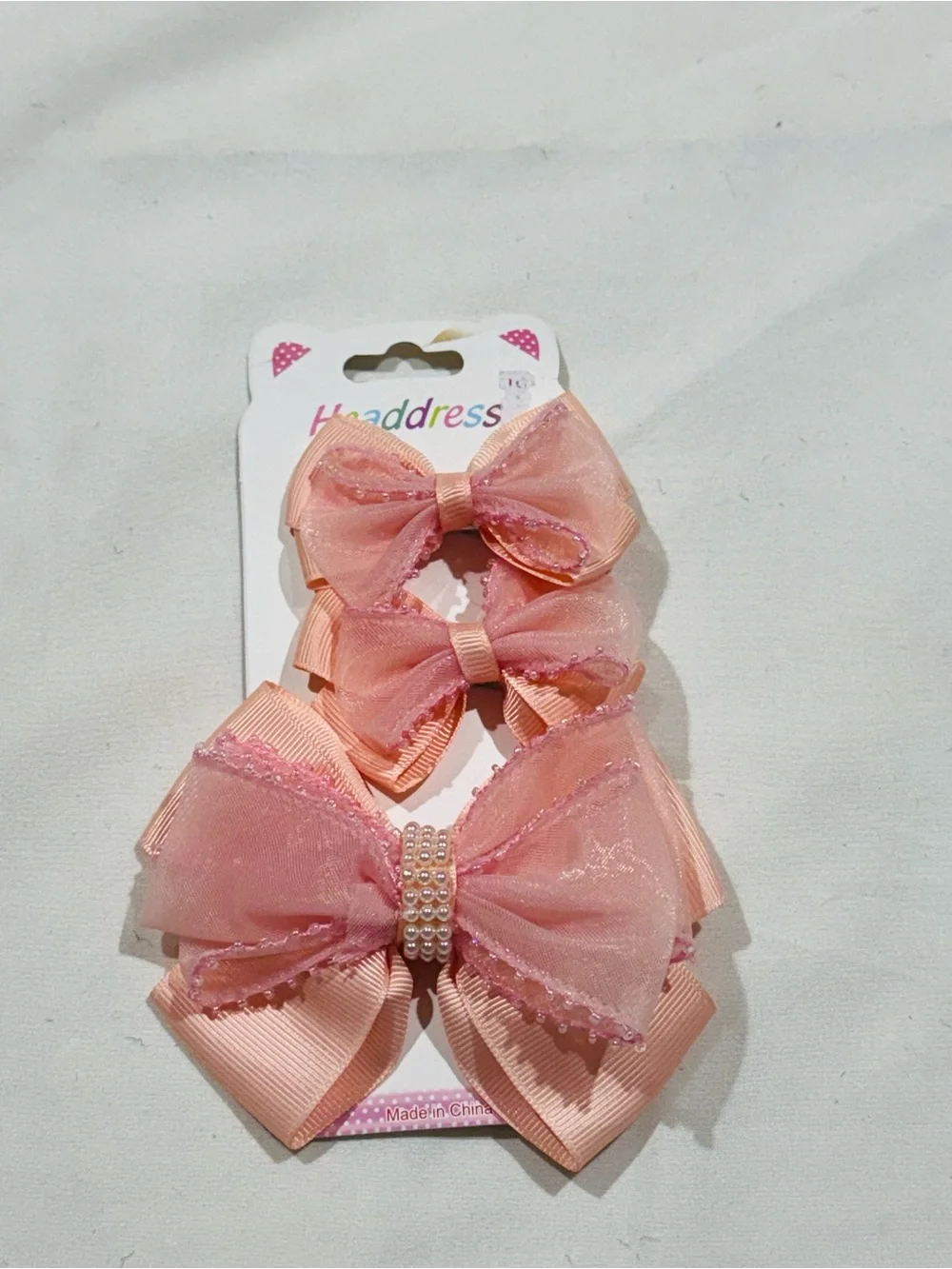 Girls Piece Pink Organza & Grosgrain Bow Hair Clip Set – New